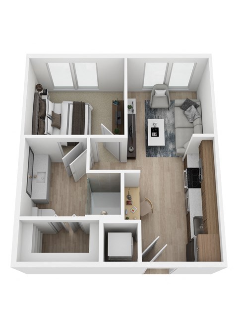 Floor plan for 1 bed, 1 bath, 434 sqft
